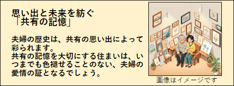 家族の思い出が飾られた部屋で語らう夫婦の画像