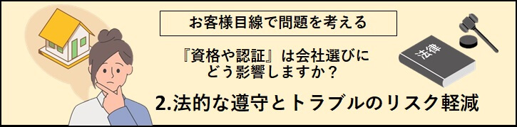 「2.法的な遵守とトラブルのリスクの軽減」バナー（考えている女性と、法律書の画像）