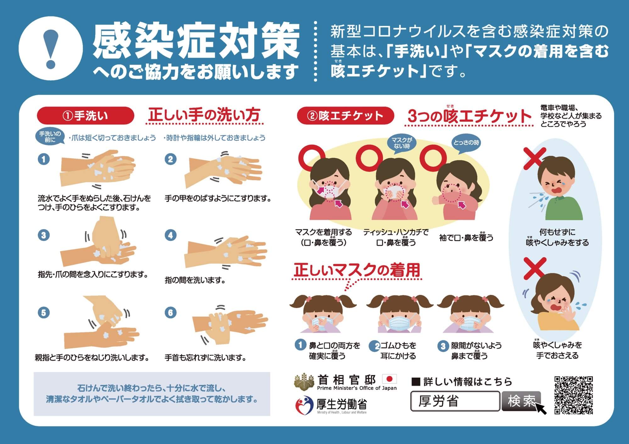 感染症対策に関する様々なイラストの画像(厚生労働省からの出典)