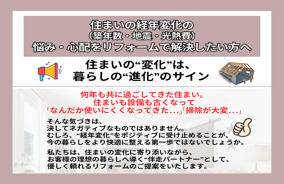 タイトル名と概要文、改装中の家の画像など